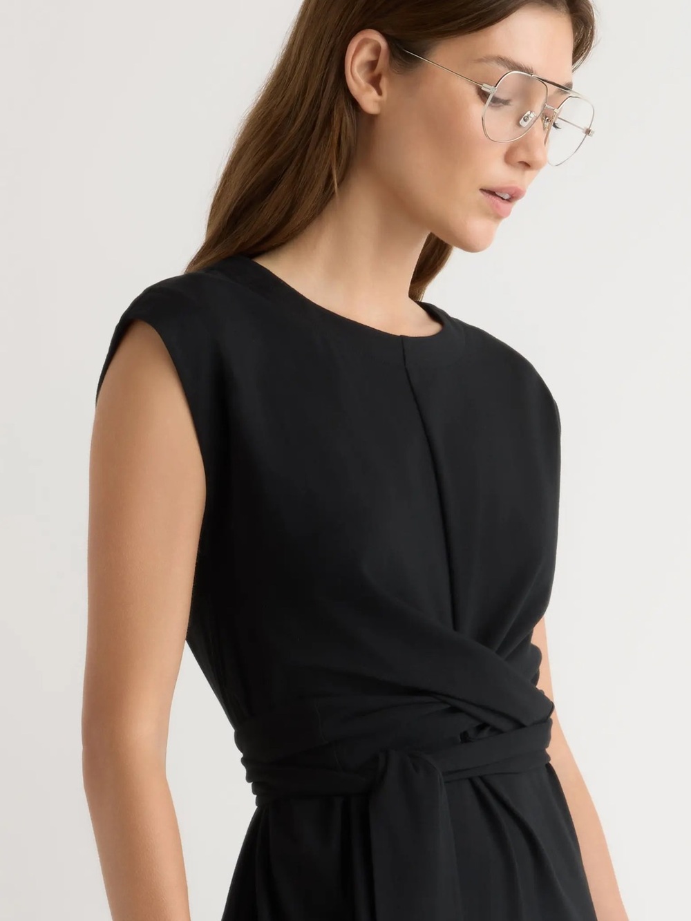 Modern Citizen Fei Tie-Front Organic Cotton Midi Dress in Black Size Medium - Picture 3 of 12